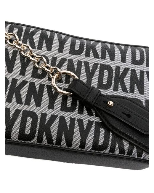 DKNY Black Sara Logo-Print Leather Crossbody Bag