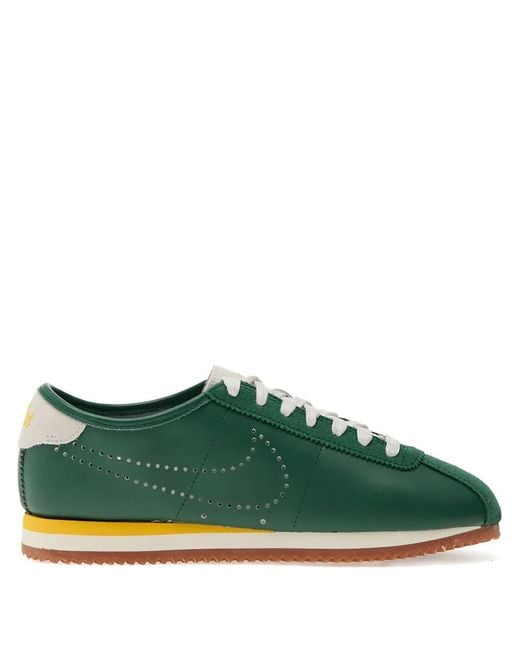 Nike Green Cortez Perforated-Detail Leather Sneakers