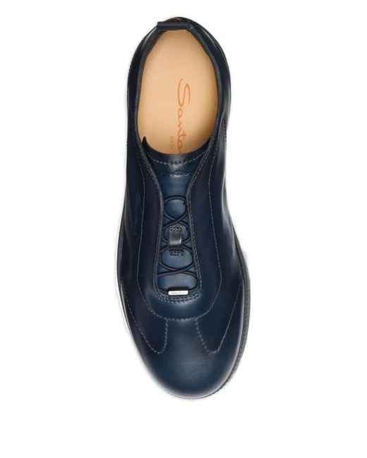 Santoni Men's Blue Leather Slip-On Sneakers