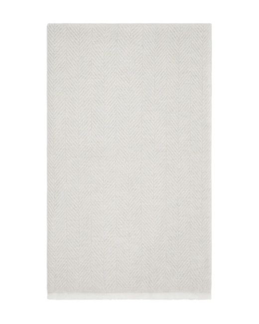 Brunello Cucinelli White Herringbone-pattern Cashmere Scarf for men