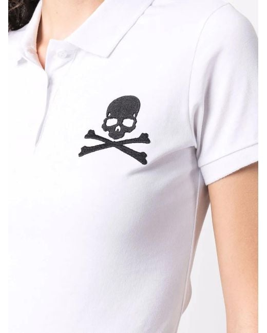 Philipp Plein White Skull-Patch Polo Shirt
