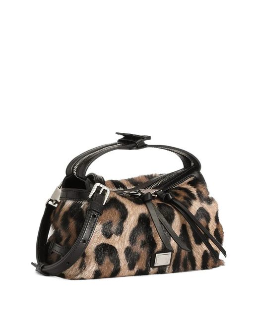 Dolce & Gabbana Black Dolce & Gabbana Vittoria Mini Tote Bag With Leopard Print