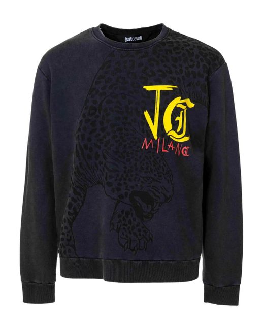 Just Cavalli Blue Leopard-Print Sweatshirt for men