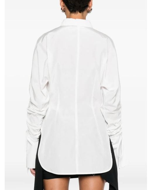 Blumarine White Gathered-Sleeve Button-Down Shirt