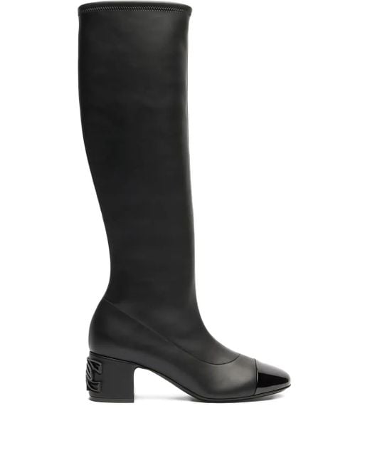 Casadei Black 50Mm Leather Knee-High Boots