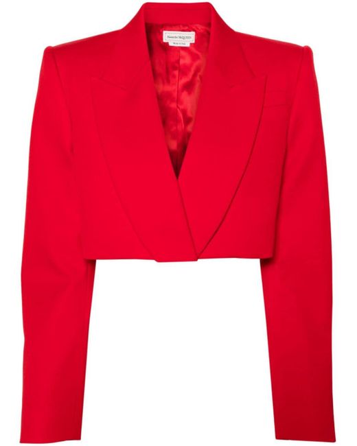 Alexander McQueen Red Cropped Wool Blazer - Women's - Wool/cupro