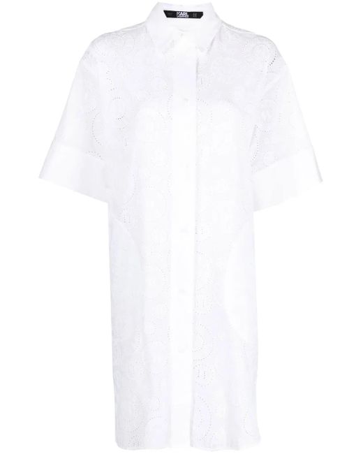 Karl Lagerfeld White Broderie Anglaise Mini Shirtdress
