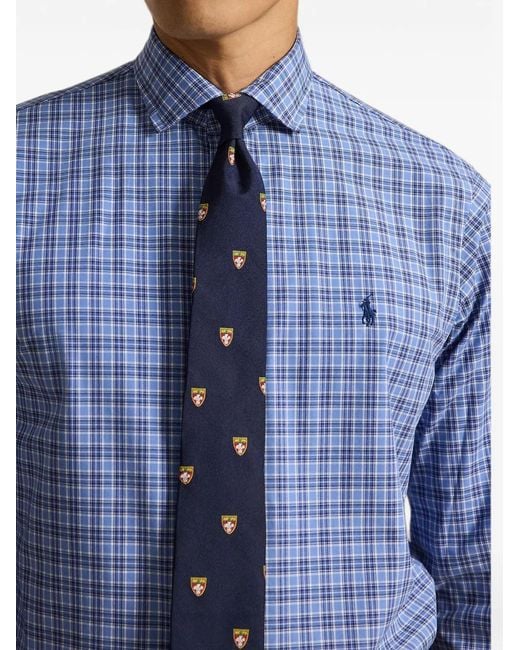 Polo Ralph Lauren Blue Custom-Fit Plaid Stretch Poplin Shirt for men