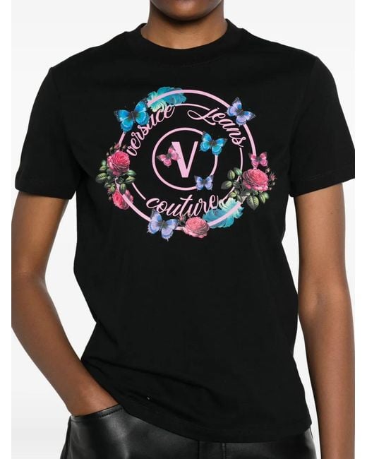Versace Jeans Couture Black Logo-Print T-Shirt