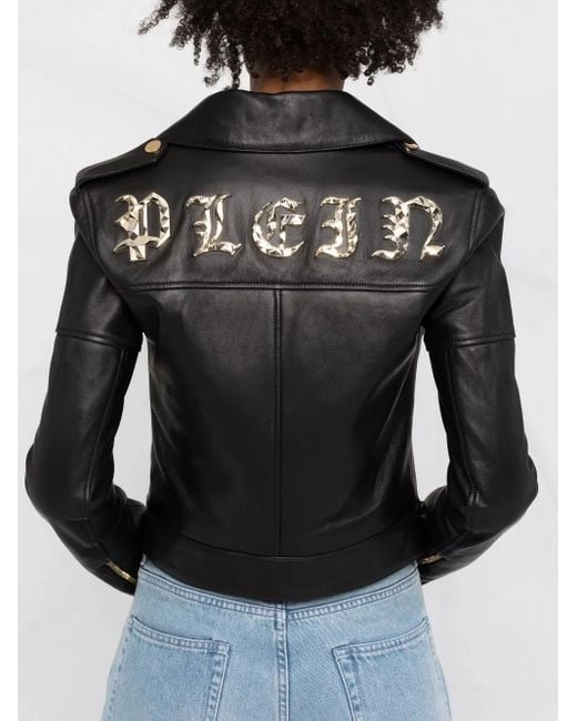 Philipp Plein Black Leather Biker Jacket