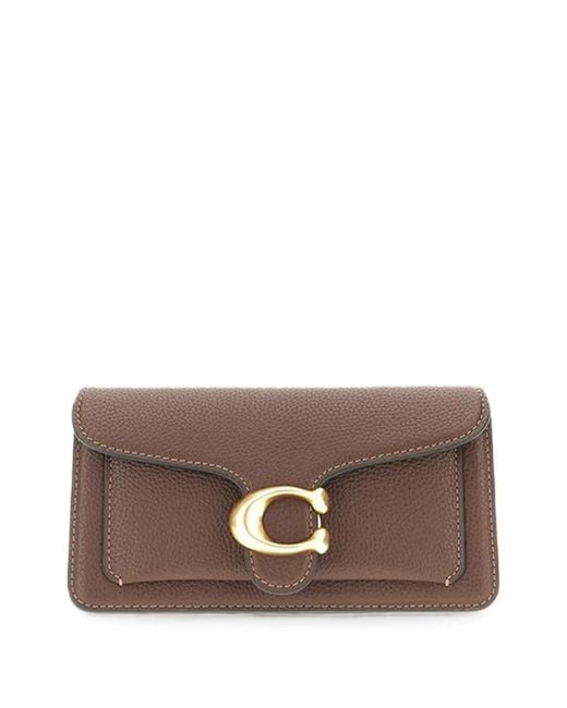 COACH Brown Sac Porté Épaule En Cuir Grainé À Plaque Logo