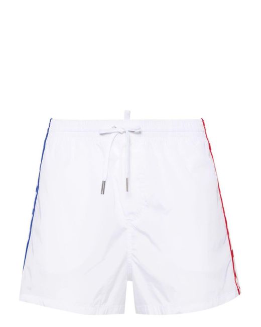 DSquared² White Logo-tape Drawstring Swim Shorts for men