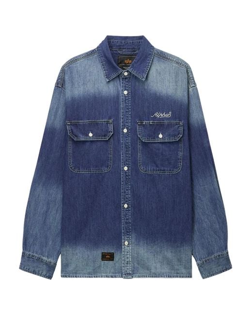 Alpha Industries Blue Ombre-Effect Denim Shirt for men