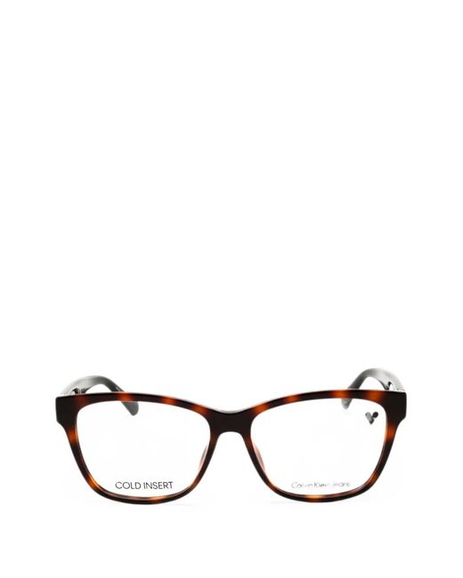Calvin Klein Black Tortoiseshell-Effect Rectangle-Frame Glasses