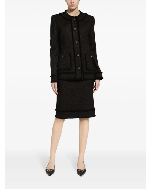 Dolce & Gabbana Black Logo Engraved Buttoned Jacket