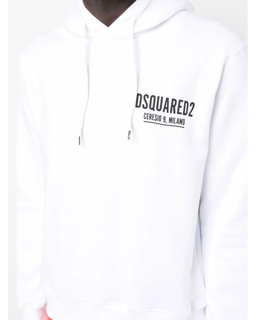 DSquared² White Logo-Print Cotton Hoodie for men