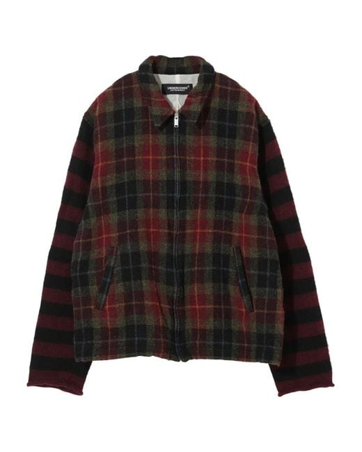 Undercover Black Plaid-Pattern Zip-Up Jacket for men