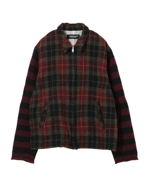 Undercover Black Plaid-Pattern Zip-Up Jacket for men