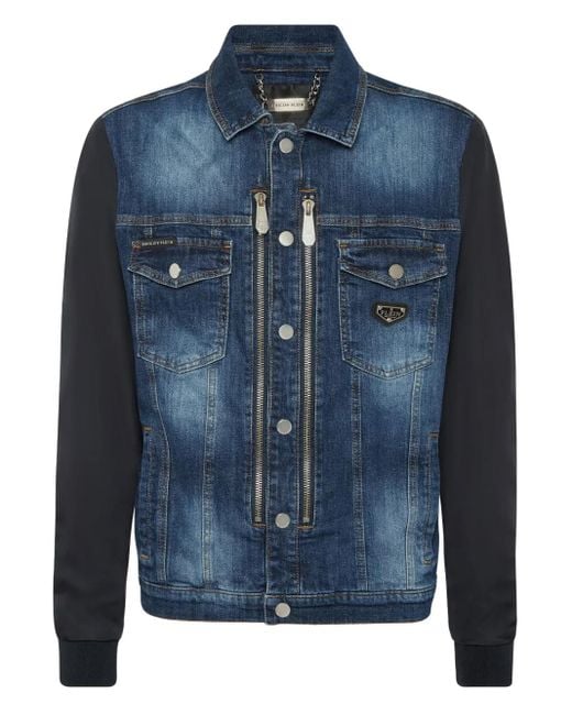 Philipp Plein Blue Double-Zip Denim Jacket for men