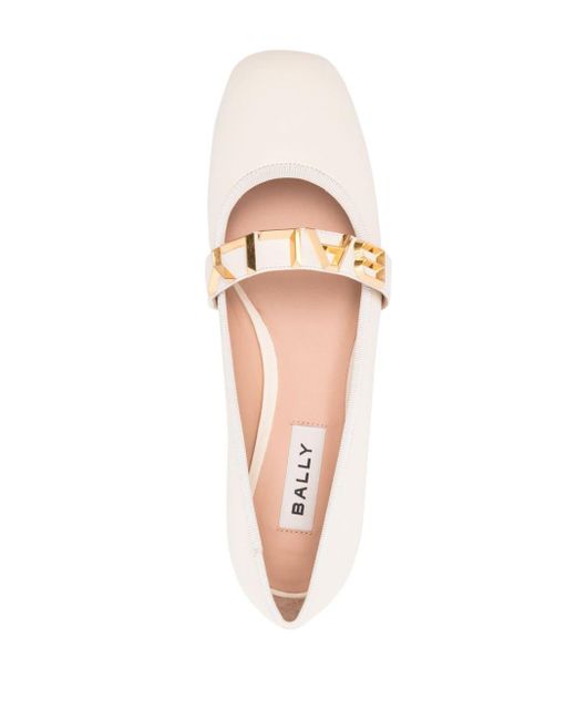 Bally Natural Logo-Lettering Leather Ballerina Shoes