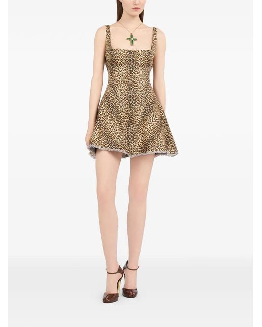 Roberto Cavalli Natural Leopard-Print Frayed Dress