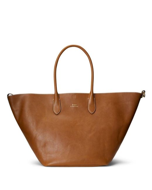 Polo Ralph Lauren Brown Logo-debossed Leather Tote Bag