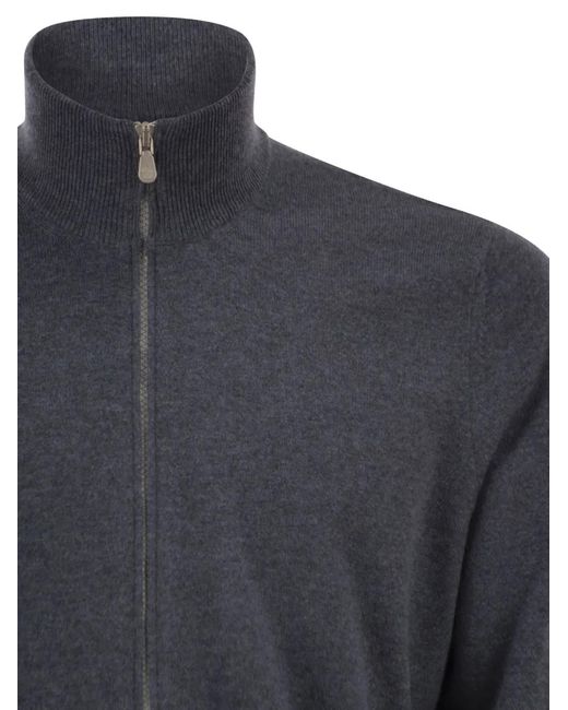 Brunello Cucinelli Blue High-Neck Zip-Up Cardigan for men