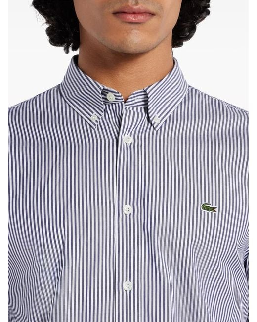 Lacoste Blue Logo-Patch Striped Cotton Shirt for men
