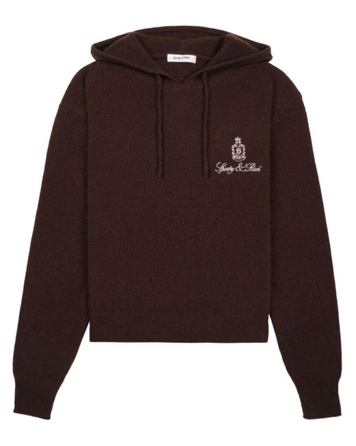 Sporty & Rich Brown Logo-embroidered Cashmere Hoodie