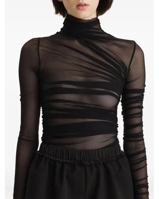 2310 STUDIO Black Draped Mesh Top