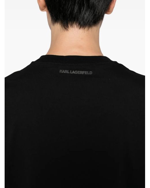 Karl Lagerfeld Black Logo-Embossed T-Shirt for men