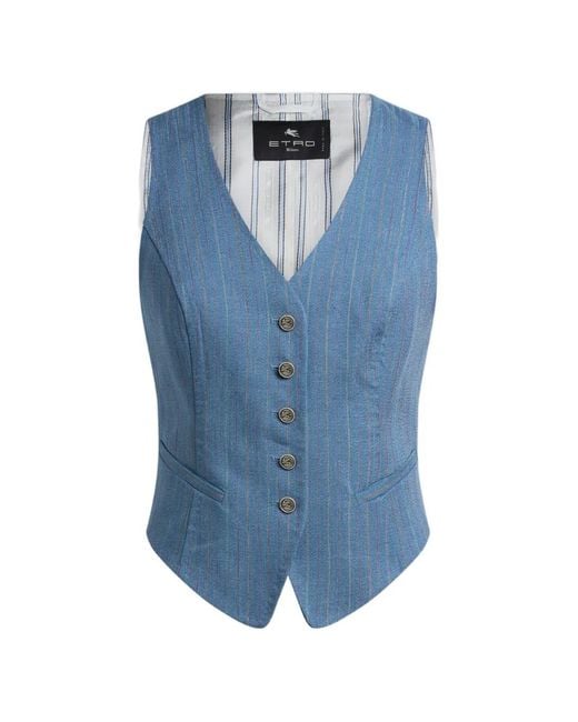 Etro Blue Gilet À Boutons Pegaso Rayé
