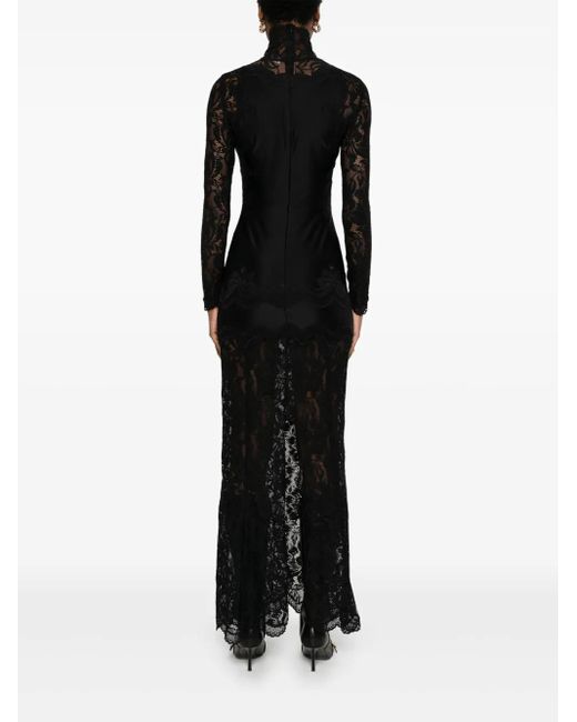 Rabanne Black Floral Lace-Appliqué Maxi Dress