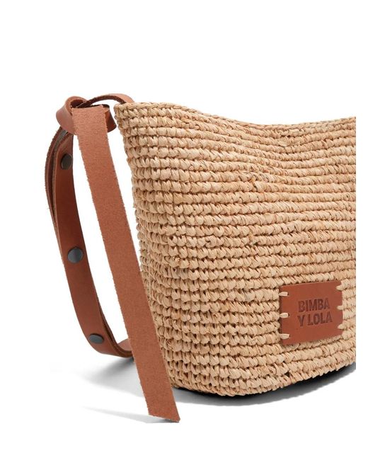 Bimba Y Lola Natural Small Logo-Patch Woven Shoulder Bag