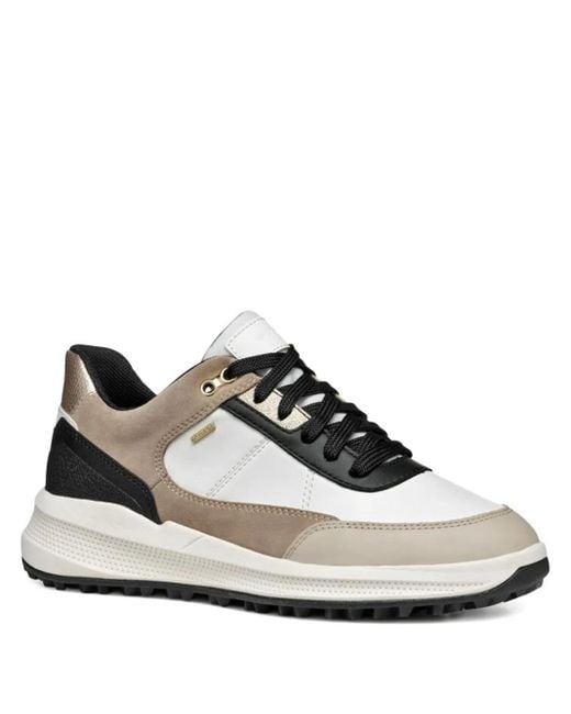 Geox White Leather Panelled Sneakers