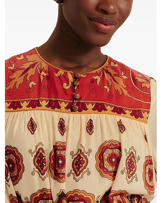Farm Rio Red Ainka Tiles Belted Dress
