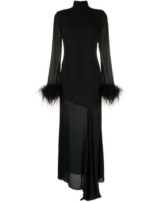 De La Vali Black Cosmopolitan Feather-trim Maxi Dress
