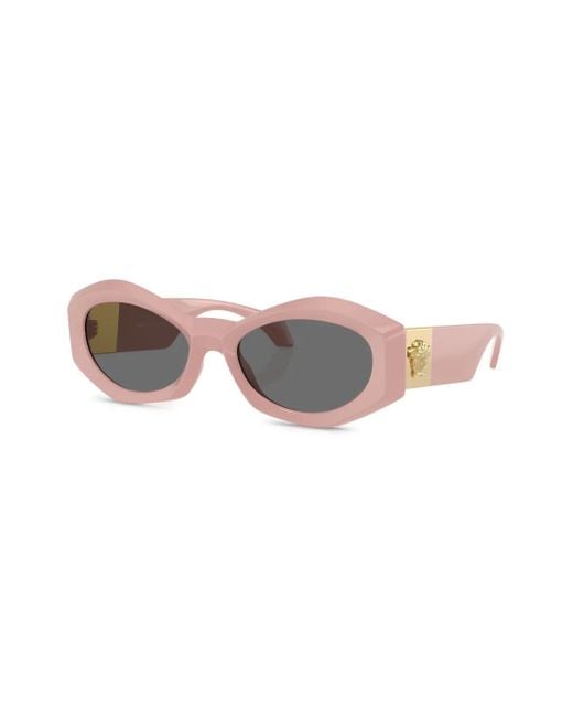 Versace Gray Medusa-Plaque Oval-Frame Sunglasses