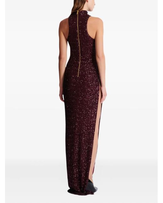 Balmain Purple High-Neck Sequin Dress