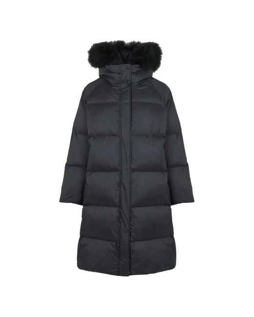Yves Salomon Blue Fur-Trim Hooded Down Coat