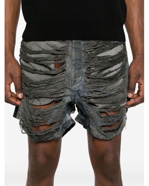 Rick Owens Gray Distressed Denim Shorts for men
