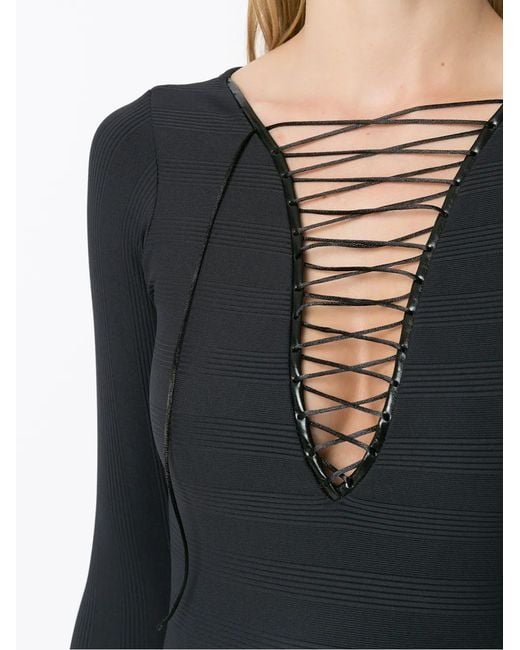 Amir Slama Black Lace-Neck Bodysuit