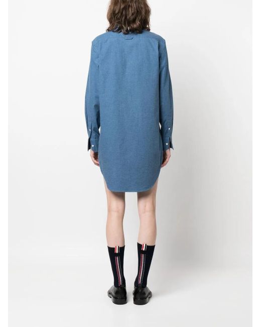 Thom Browne Blue Hemdkleid Mit Logo-Patch