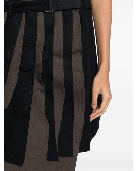 Sacai Black Asymmetric Pleated Wool Skirt