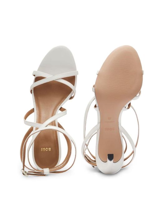 Boss White 75mm Strappy Leather Sandals