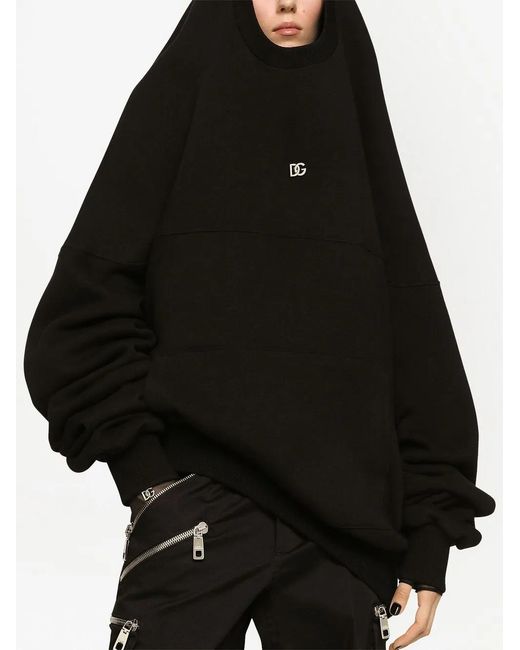 Dolce & Gabbana Black Logo-Plaque Oversized Hoodie