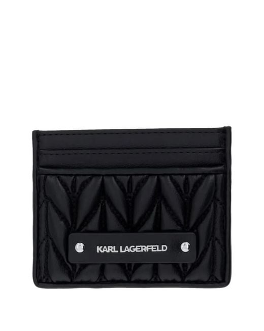 Karl Lagerfeld Black Quilted Logo-Plaque Card Holder