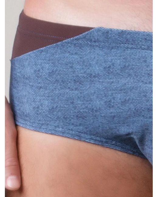 Amir Slama Blue Denim-Print Swim Trunks for men
