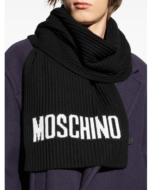 Moschino Black Ribbed Logo Scarf