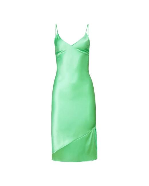 Fleur du Mal Green V-Neck Slip Midi Dress